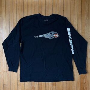 Vintage Y2K Harley-Davidson Black Long Sleeve Tee with Flame Logo Unisex Sz. XL